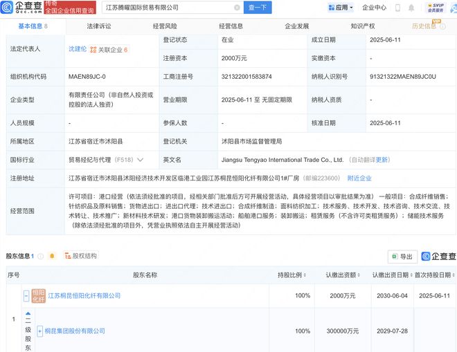 桐昆股份投資成立國際貿易新公司，拓展針紡織品及原料銷售業務